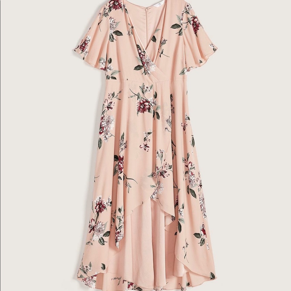 beautiful Floral Pink Wrap Flirty Feminine Maxi Dress